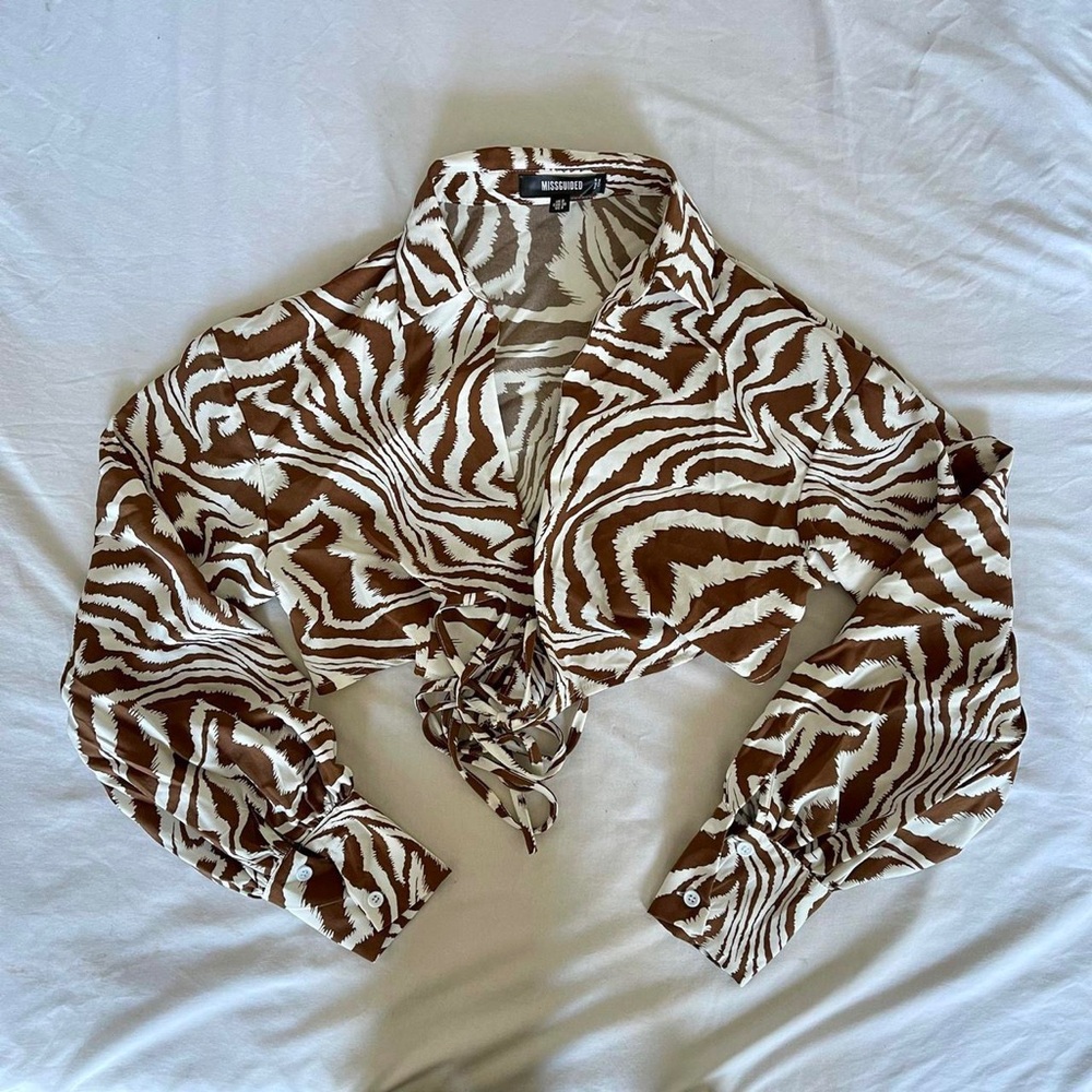 Missguided Demi Jones Edit Brown Zebra Print Wrap Around Shirt